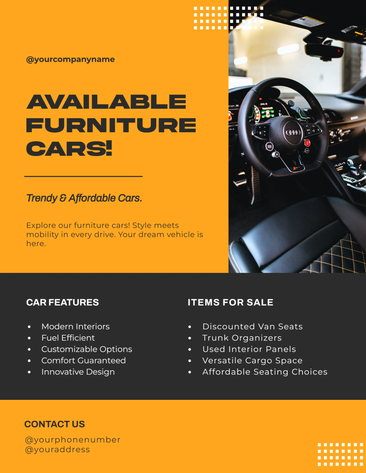 Free Furniture Car For Sale Flyer Template to Edit Online