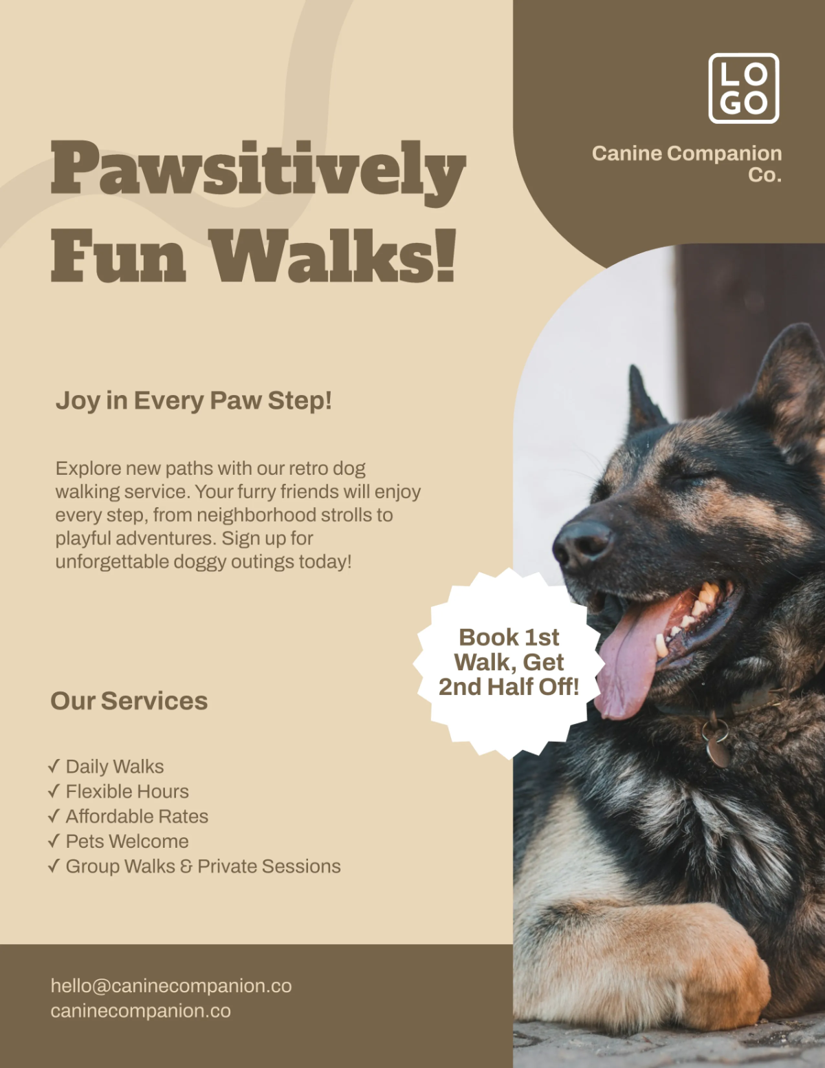 Free Retro Dog Walker Flyer Template to Edit Online