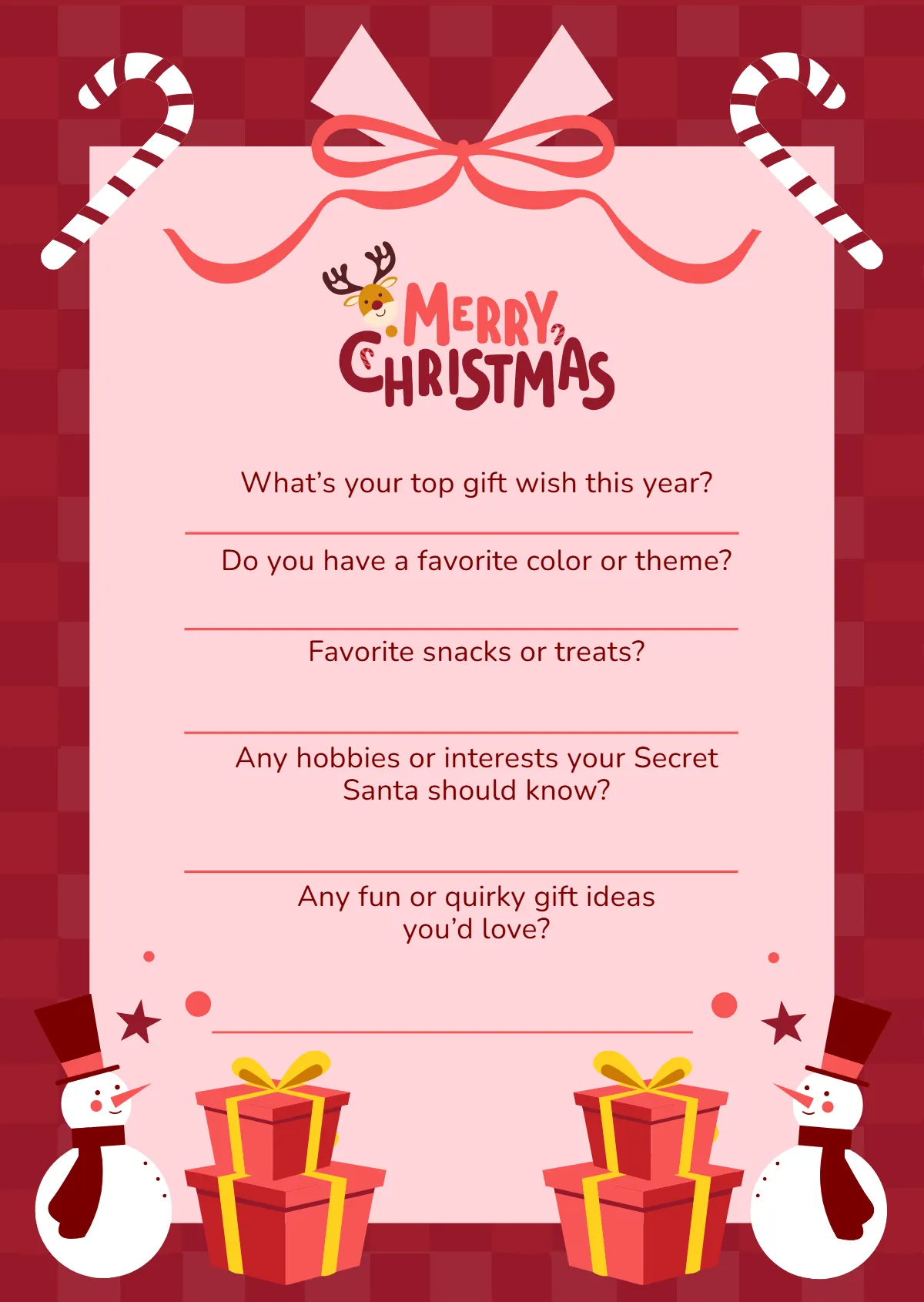 Free Gift Wish Secret Santa Questionnaire Template to Edit Online Free Gift Wish Secret Santa Questionnaire Template to Edit Online