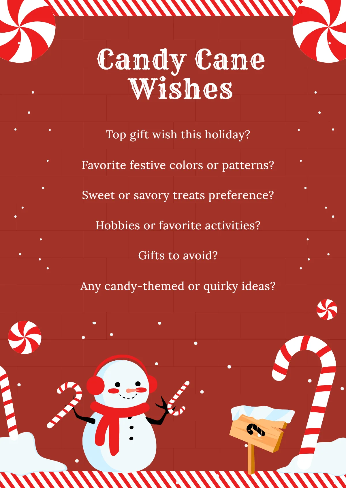Free Candy Cane Lane Secret Santa Questionnaire Template to Edit Online Free Candy Cane Lane Secret Santa Questionnaire Template to Edit Online