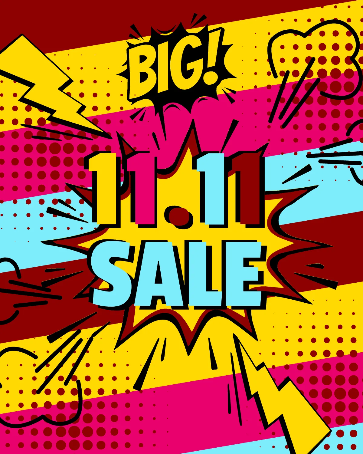 Free Pop Art 11.11 Sale Template to Edit Online
