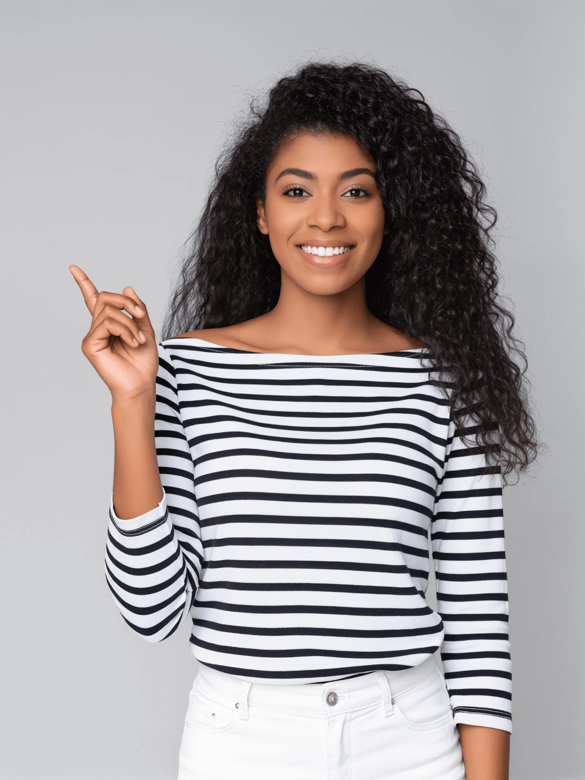 Woman Pointing Upward Photo