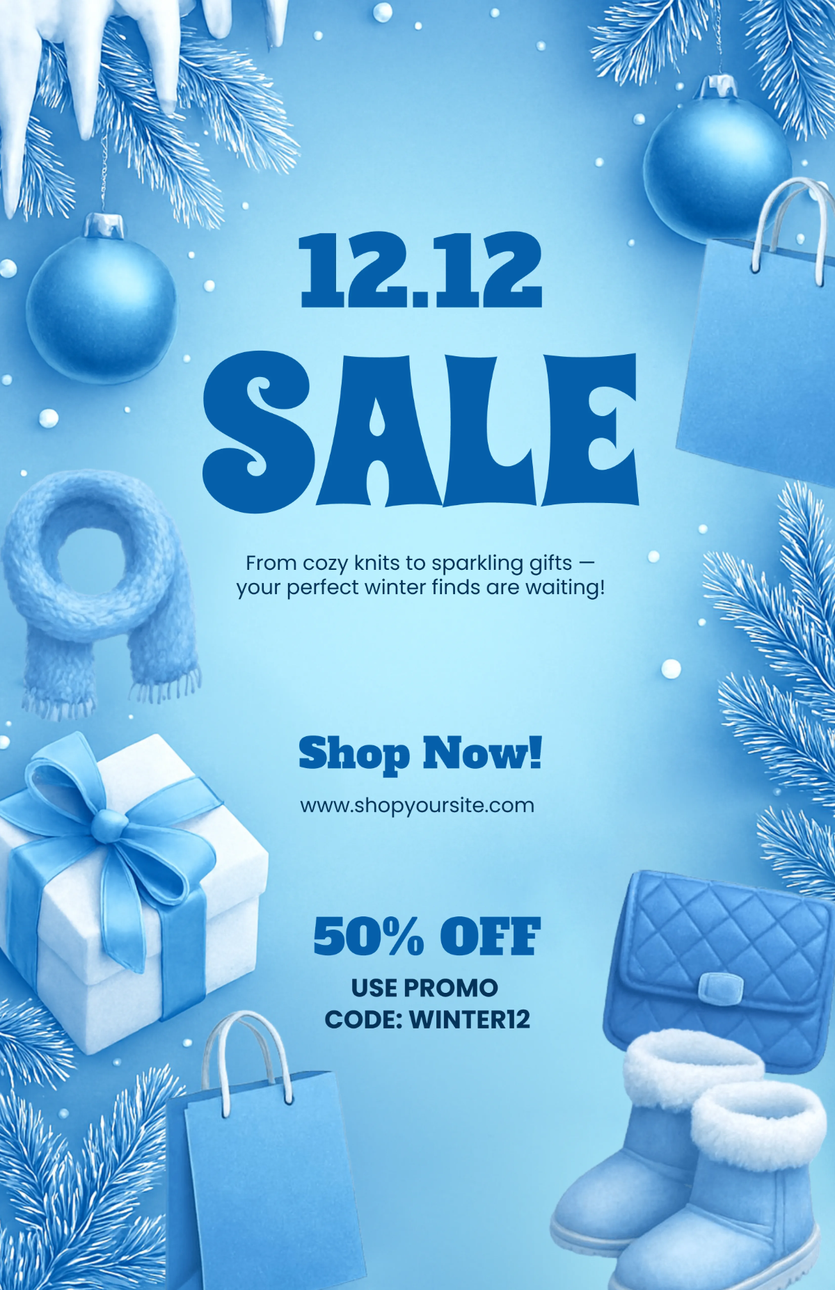 Free Winter Shopping 12.12 Sale Template to Edit Online