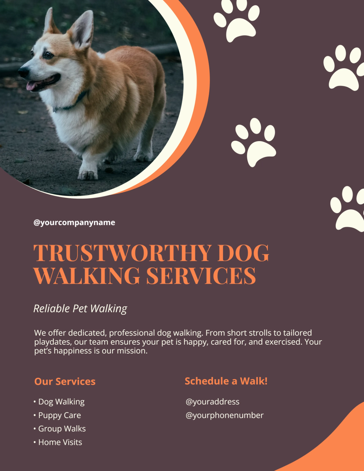 Free Professional Business Dog Walker Flyer Template to Edit Online
