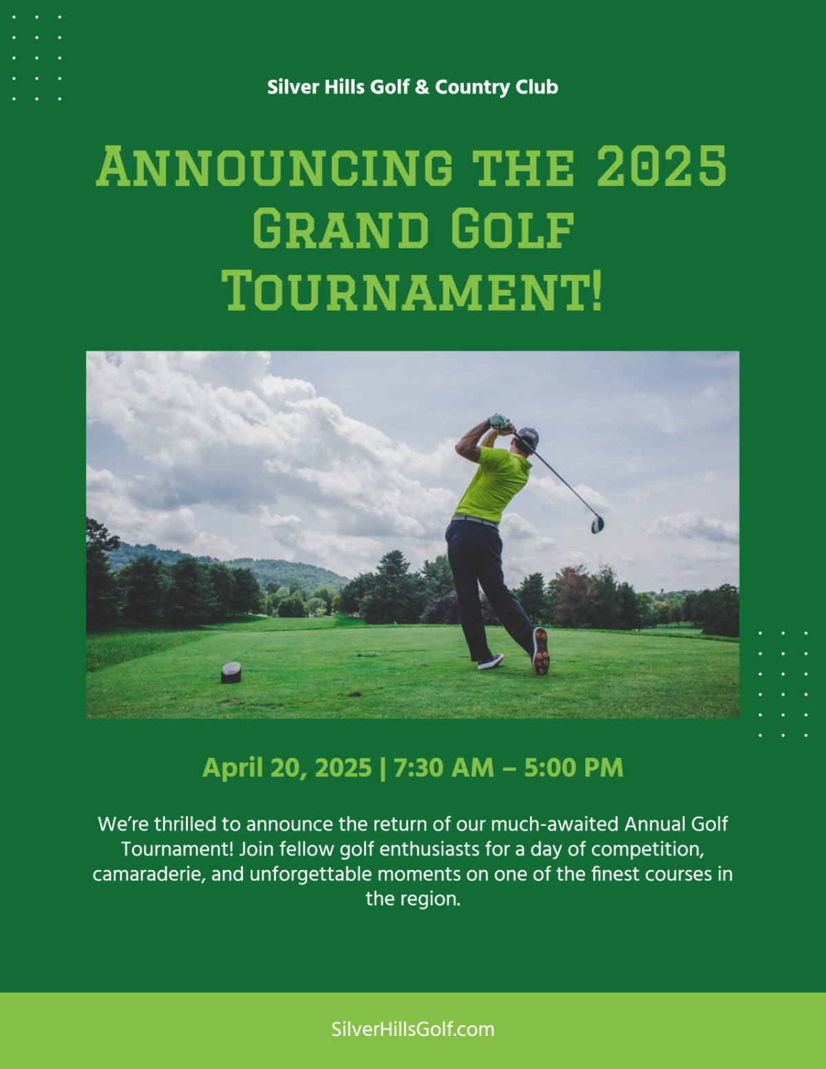 Free Golf Tournament Announcement Flyer Template to Edit Online