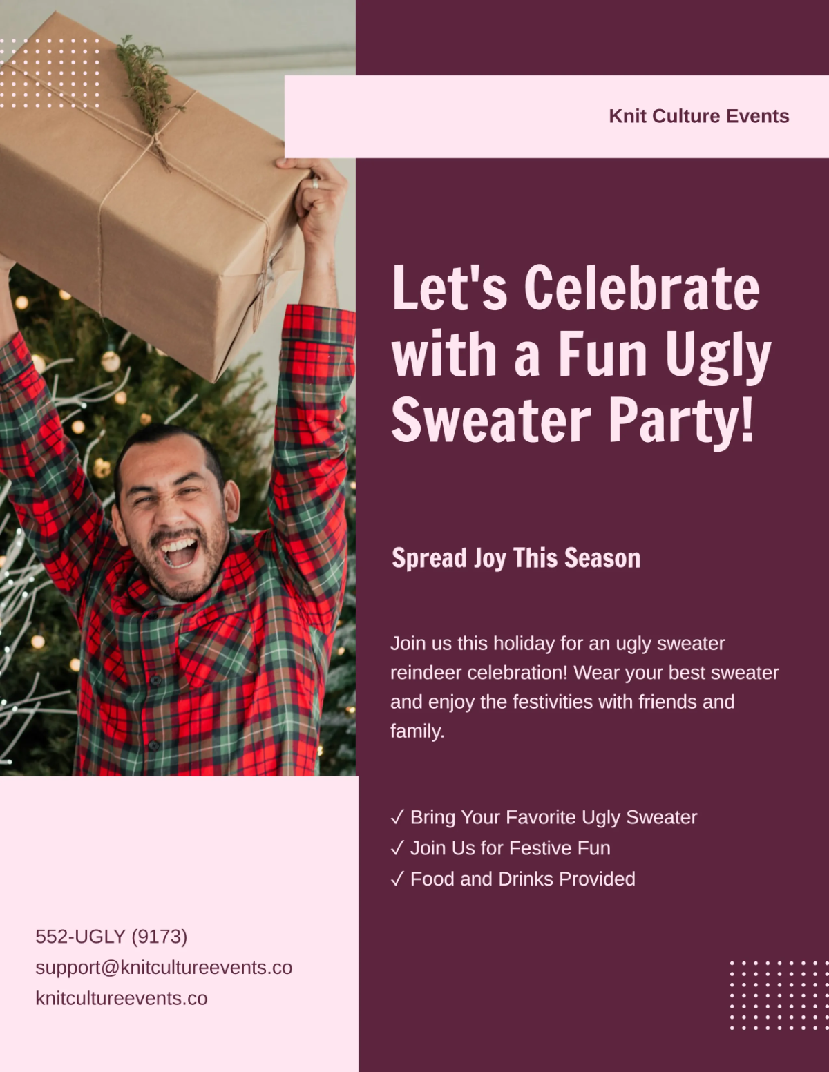 Maroon Ugly Sweater Reindeer Flyer Template