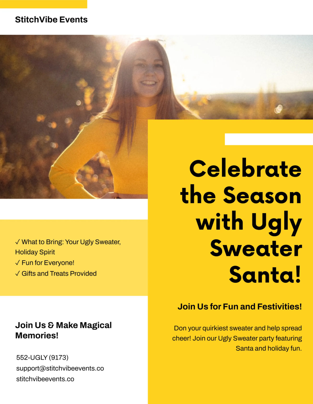 Yellow Ugly Sweater Santa Flyer Template