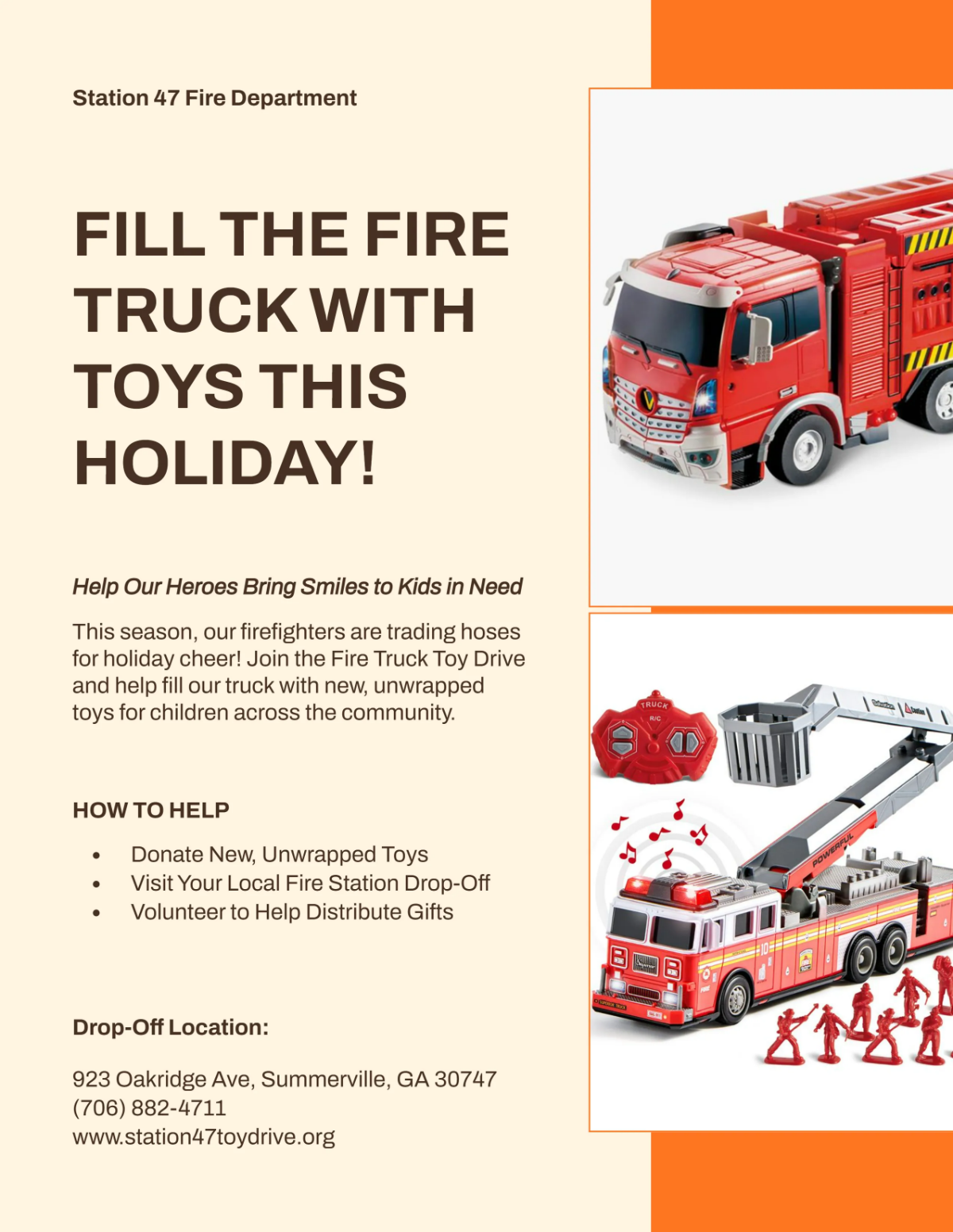 Free Fire Truck Toy Drive Flyer Template to Edit Online Free Fire Truck Toy Drive Flyer Template to Edit Online