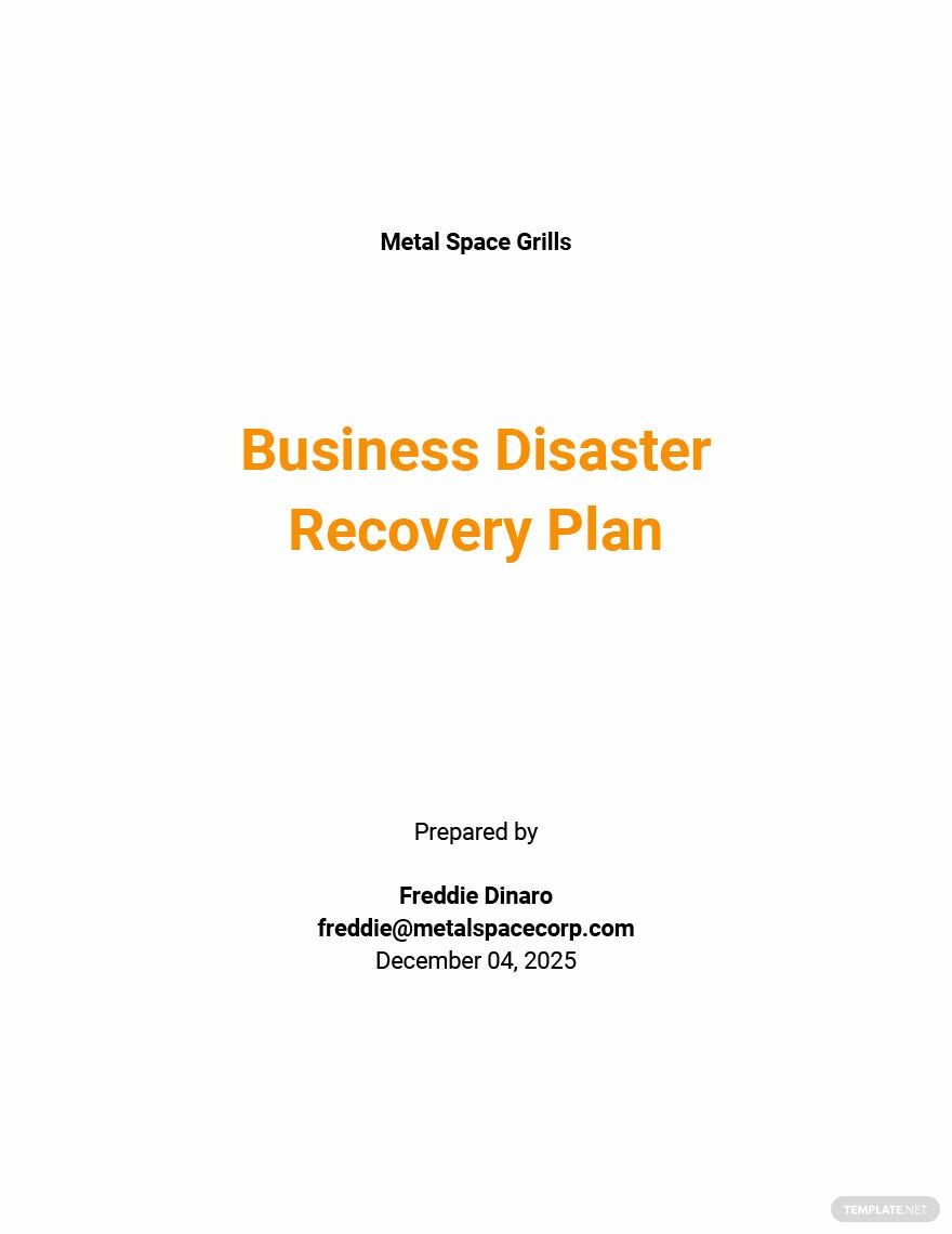 Business Disaster Recovery Plan Template Free