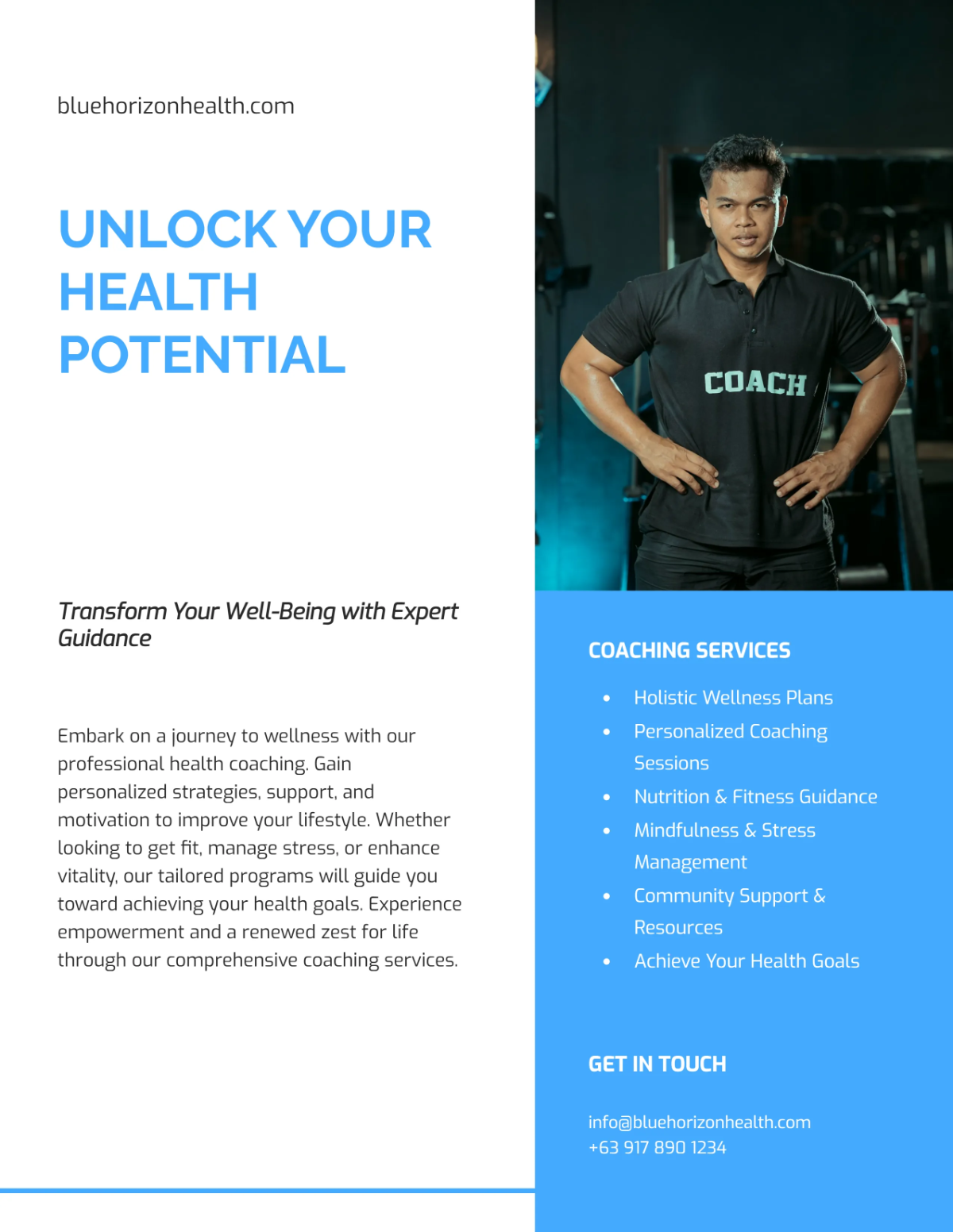 Blue and White Health Coaching Flyer Template