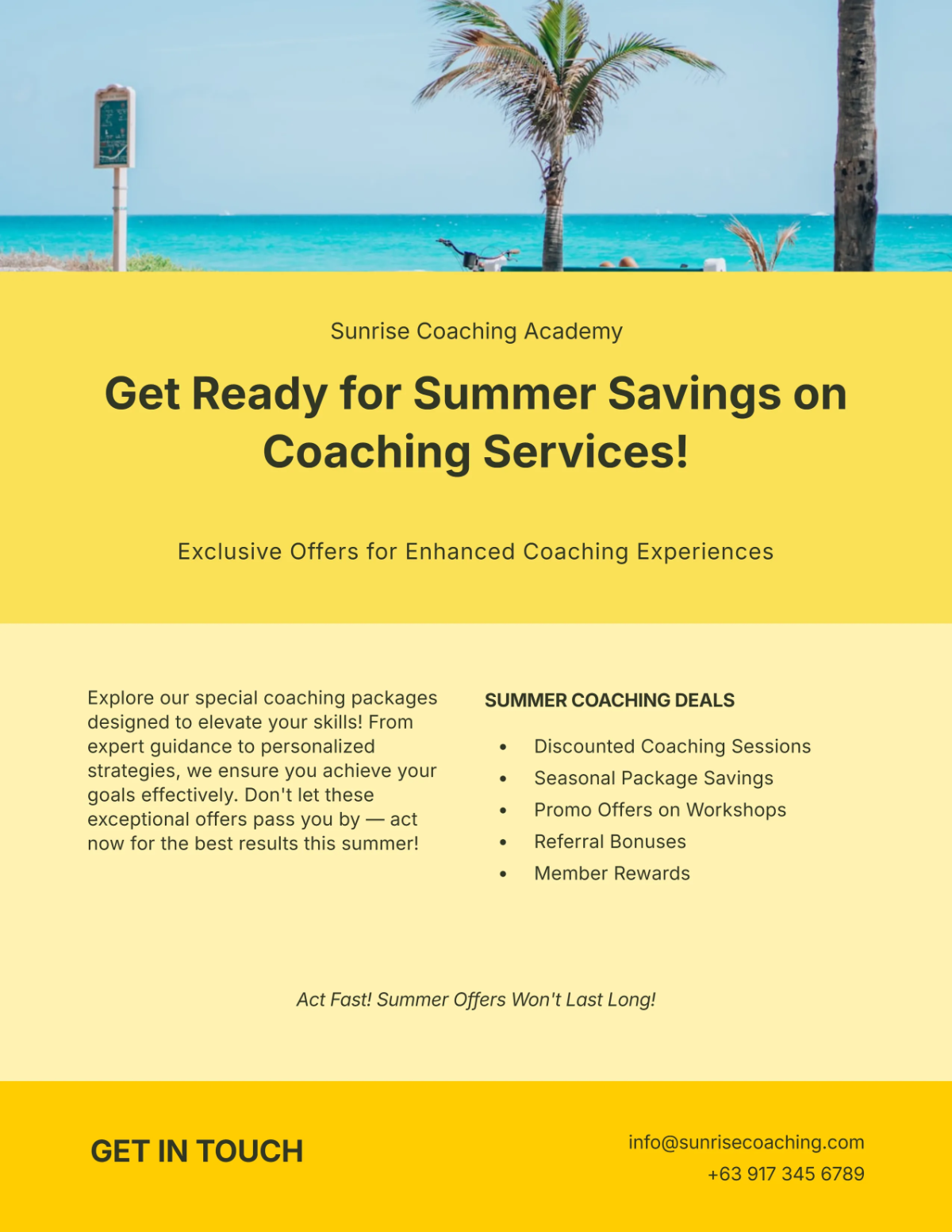 Yellow Summer Coaching Flyer Template