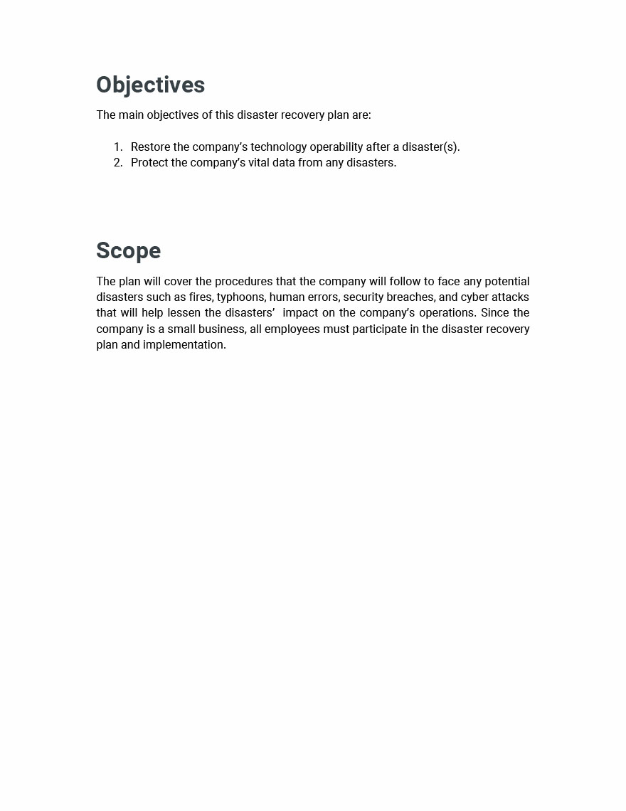 Disaster Recovery Plan Template For Small Business Google Docs, Word