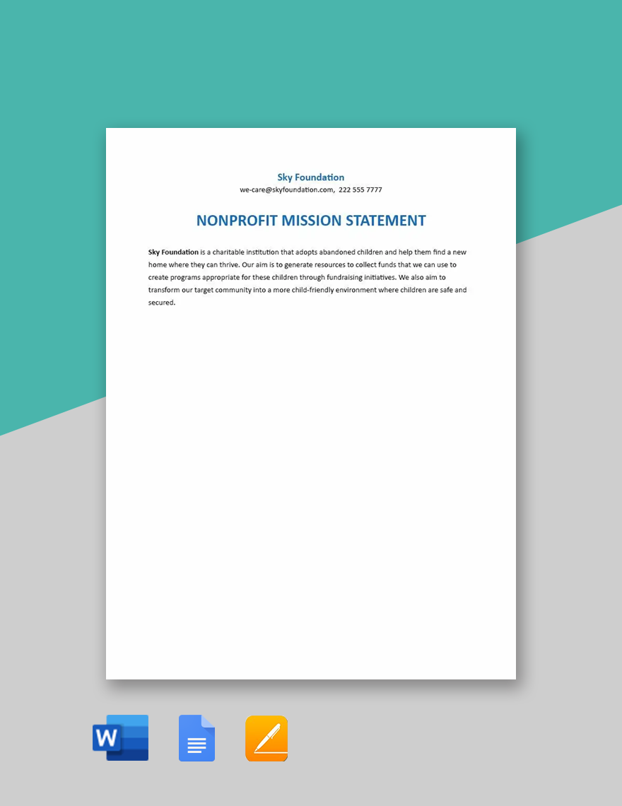 Sample Nonprofit Mission Statement Template in Word, Google Docs