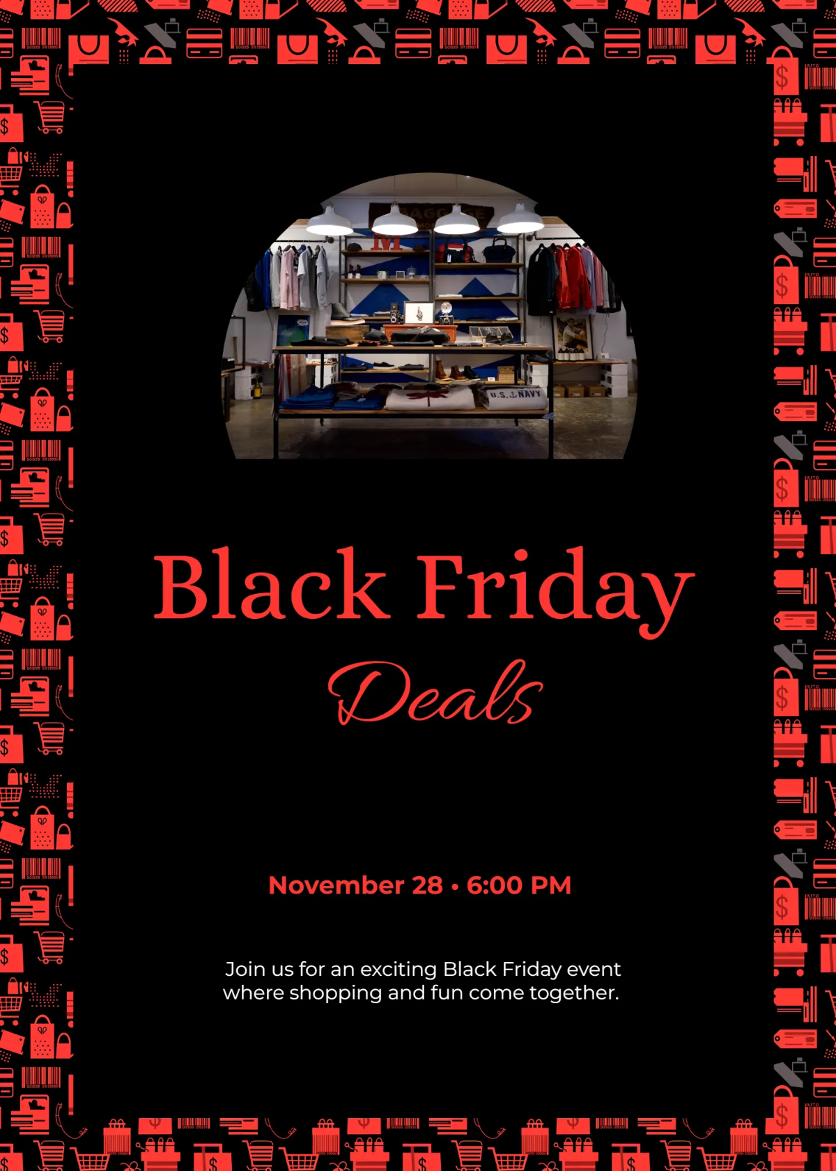 Free Pattern Border Black Friday Invitation Template to Edit Online