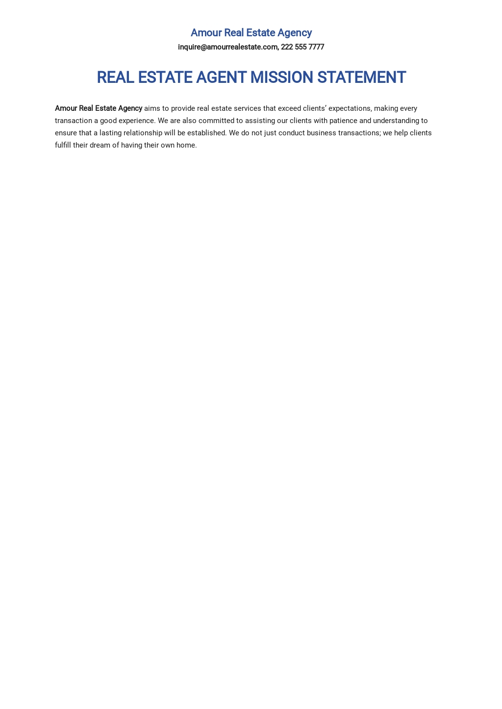 Free Simple Real Estate Mission Statement Template Google Docs, Word