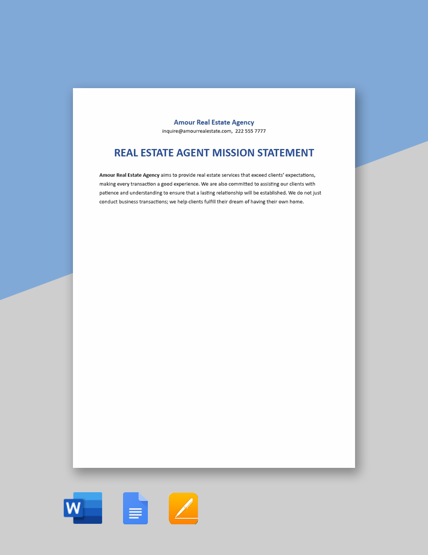 Real Estate Agent Mission Statement Template