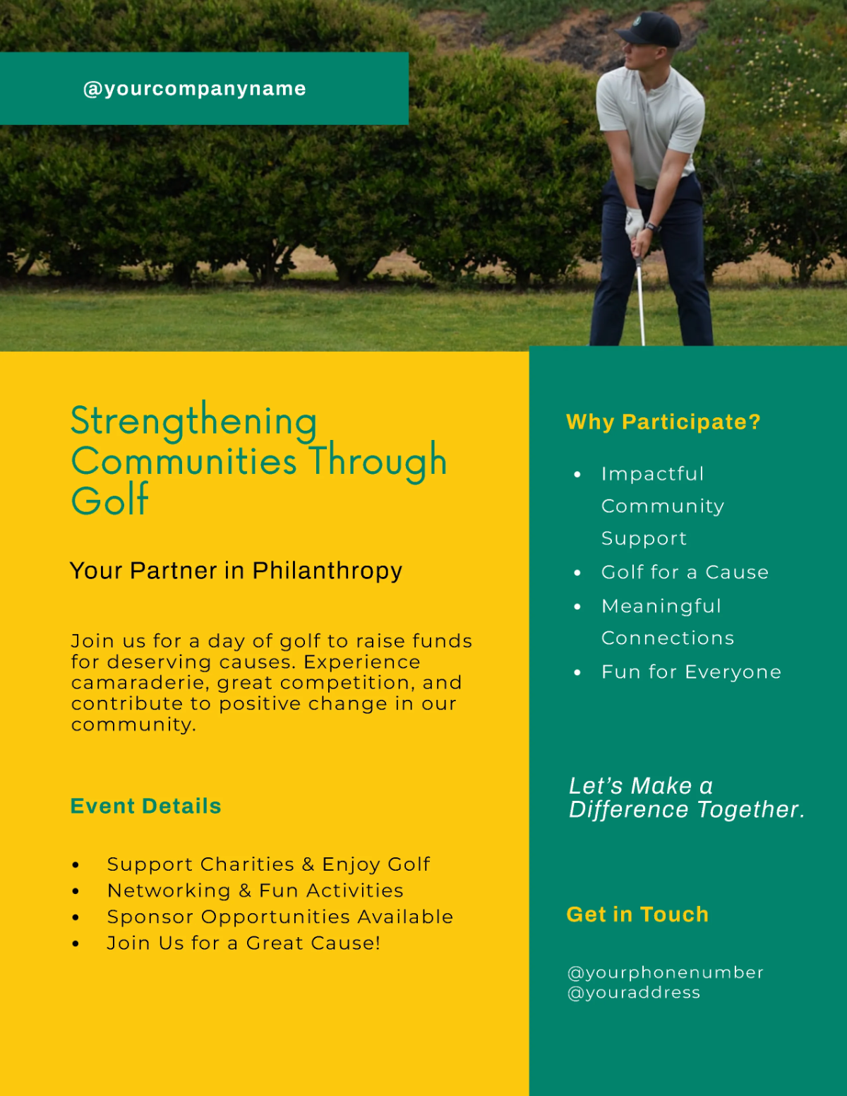 Free Colorful Charity Golf Tournament Flyer Template to Edit Online