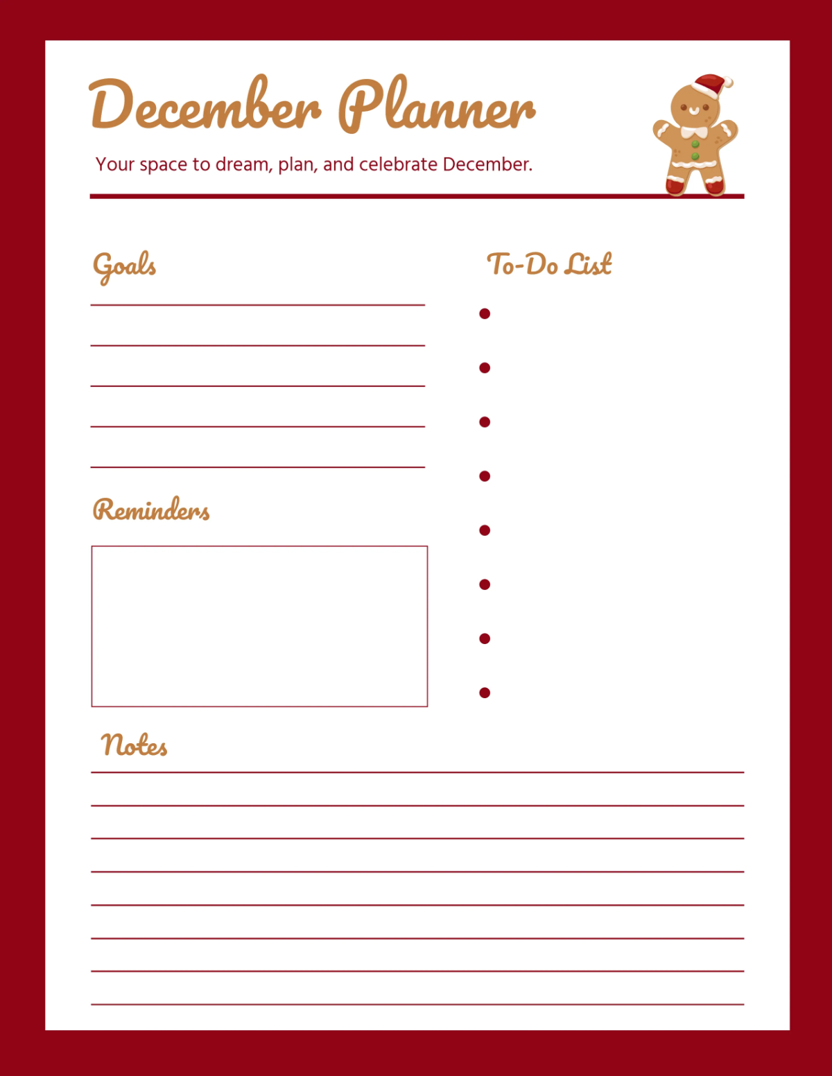 Free Simple December Planner Template to Edit Online