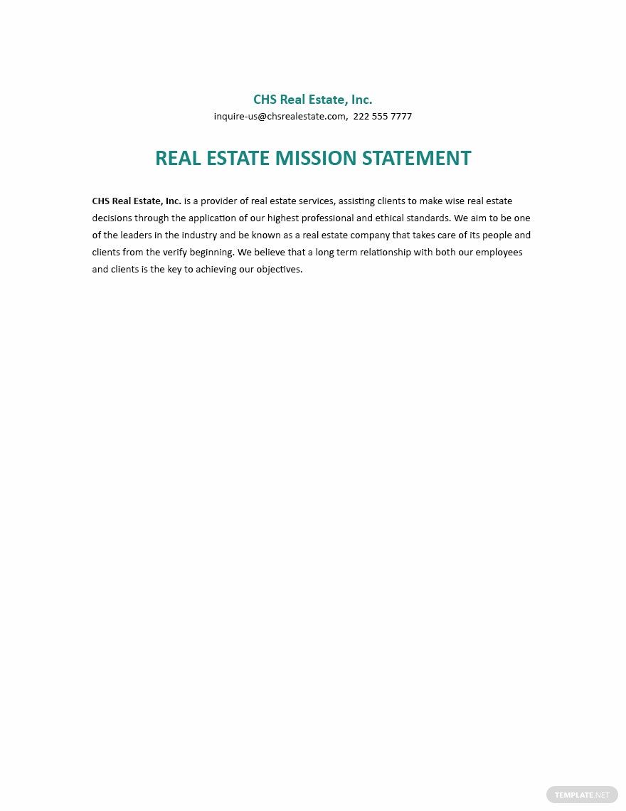 Free Simple Real Estate Mission Statement Template