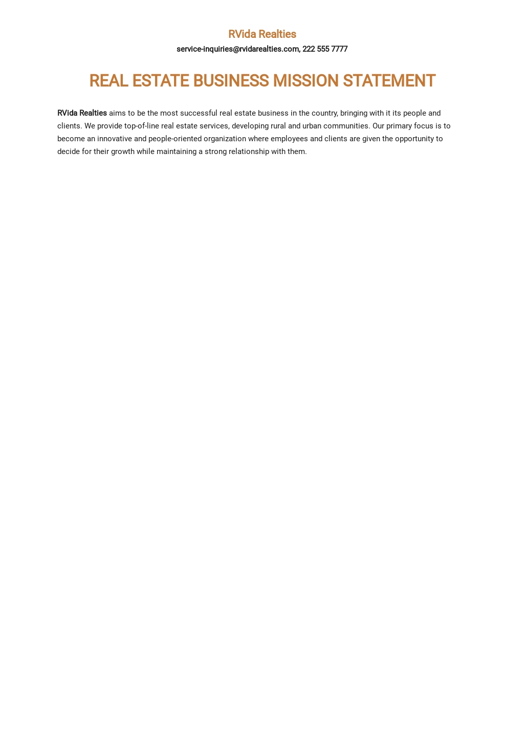 Free Simple Real Estate Mission Statement Template Google Docs, Word