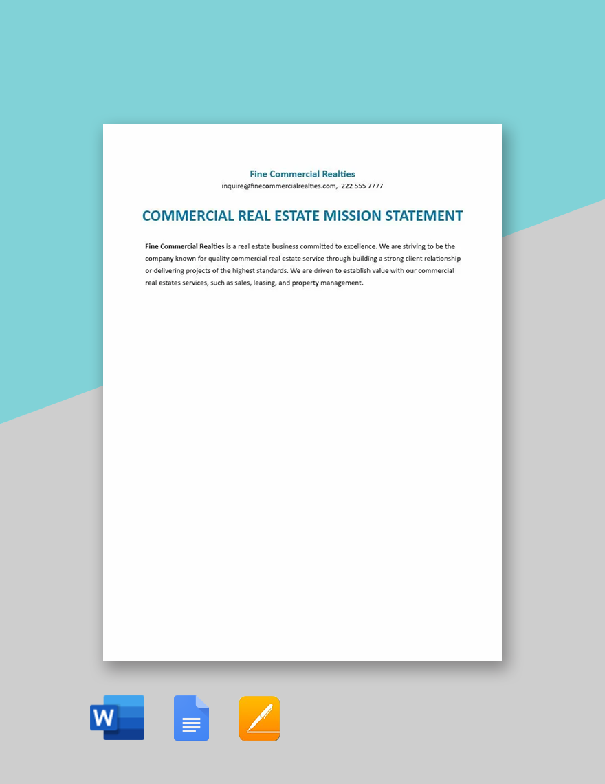 Commercial Real Estate Mission Statement Template