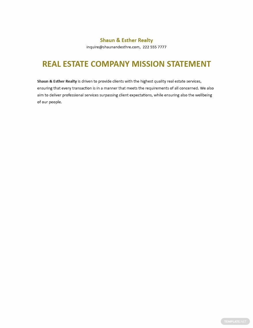 Free Simple Real Estate Mission Statement Template Google Docs, Word