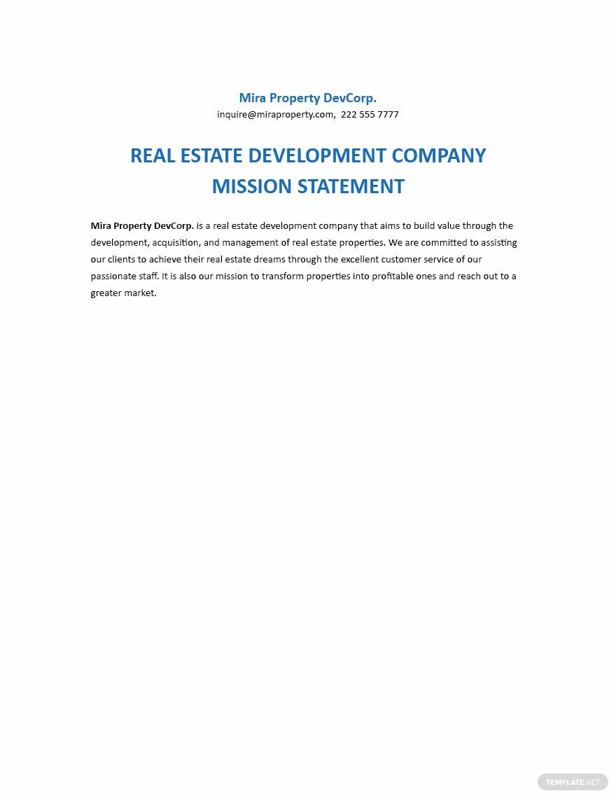 Mission Statement for Real Estate Development Company Template