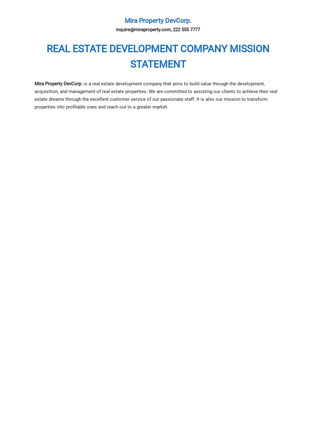 Mission Statement for Real Estate Development Company Template [Free