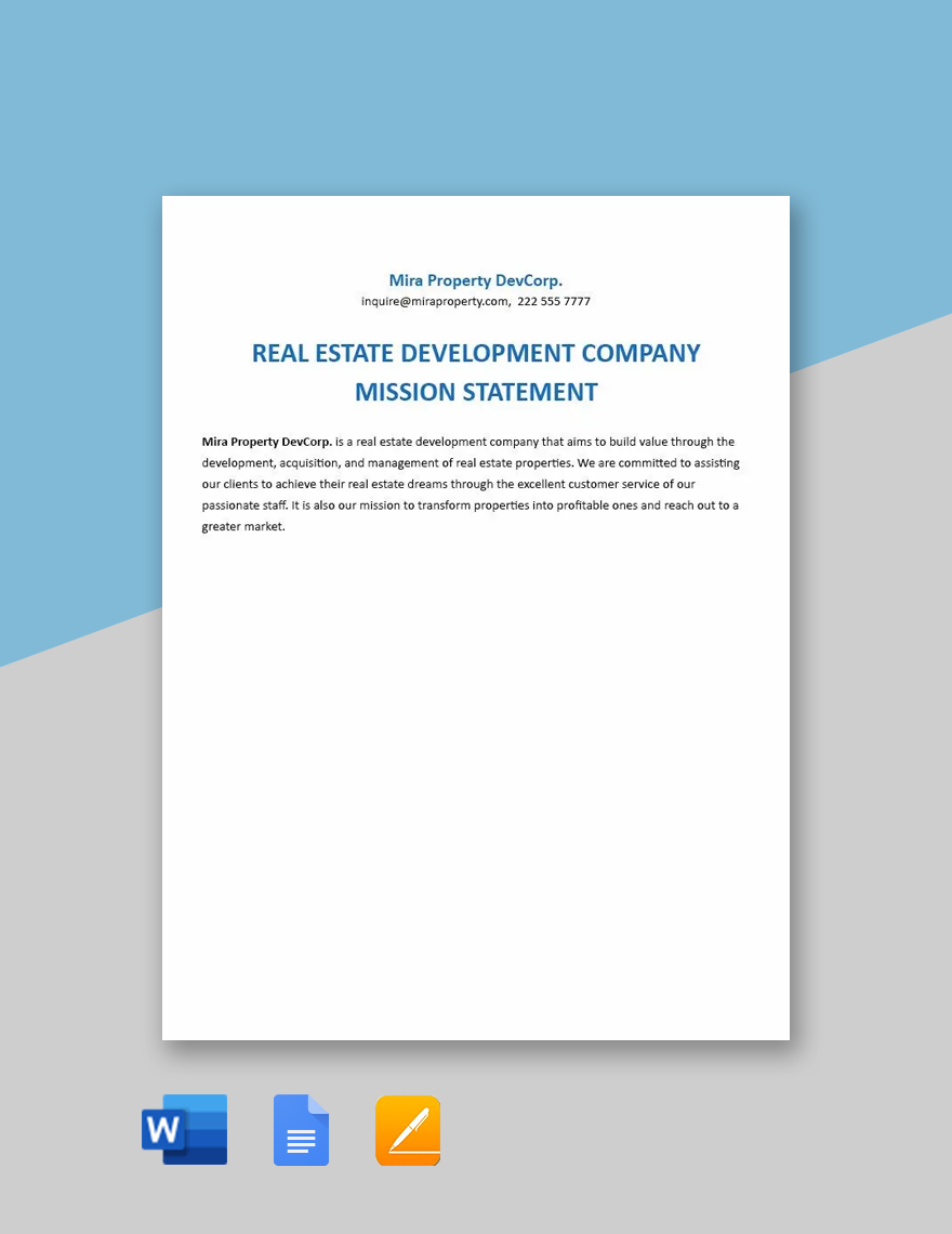 Mission Statement for Real Estate Development Company Template