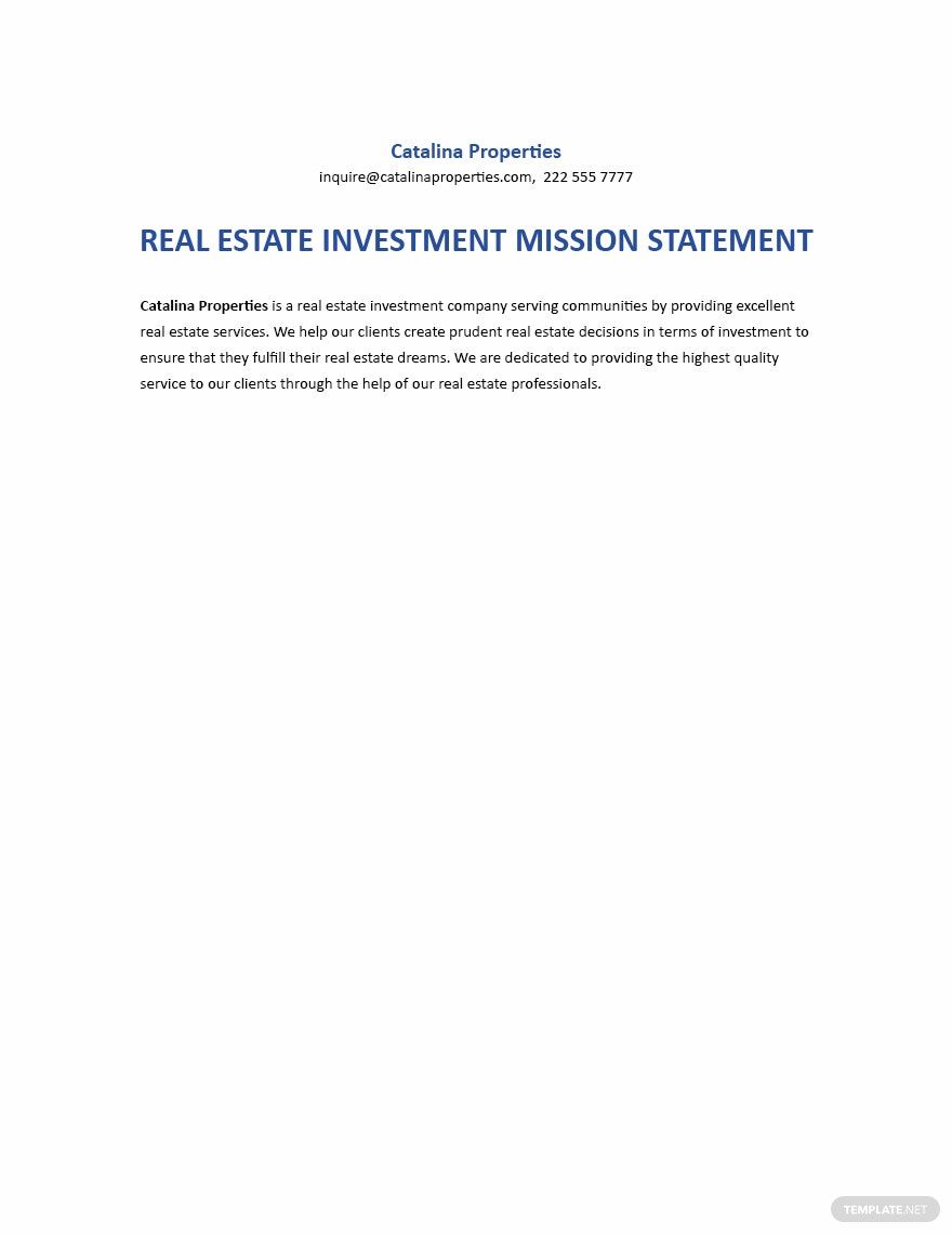 Real Estate Investment Mission Statement Template