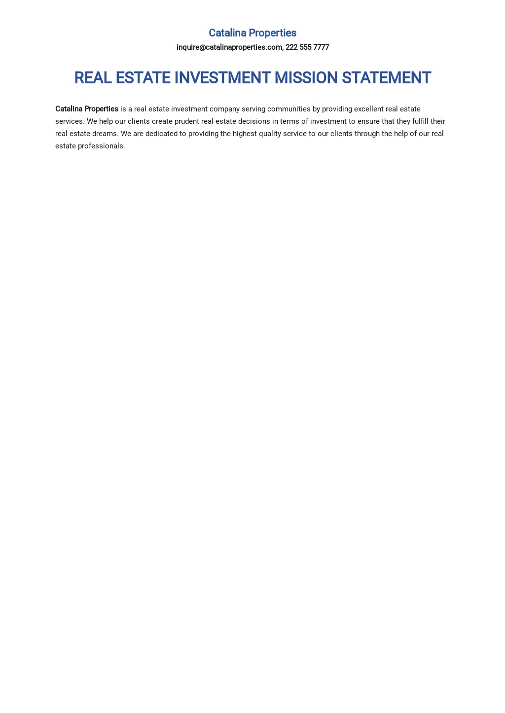 Free Simple Real Estate Mission Statement Template Google Docs, Word