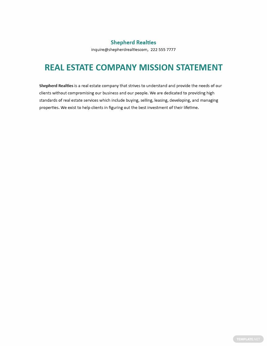 Free Simple Real Estate Mission Statement Template Google Docs, Word