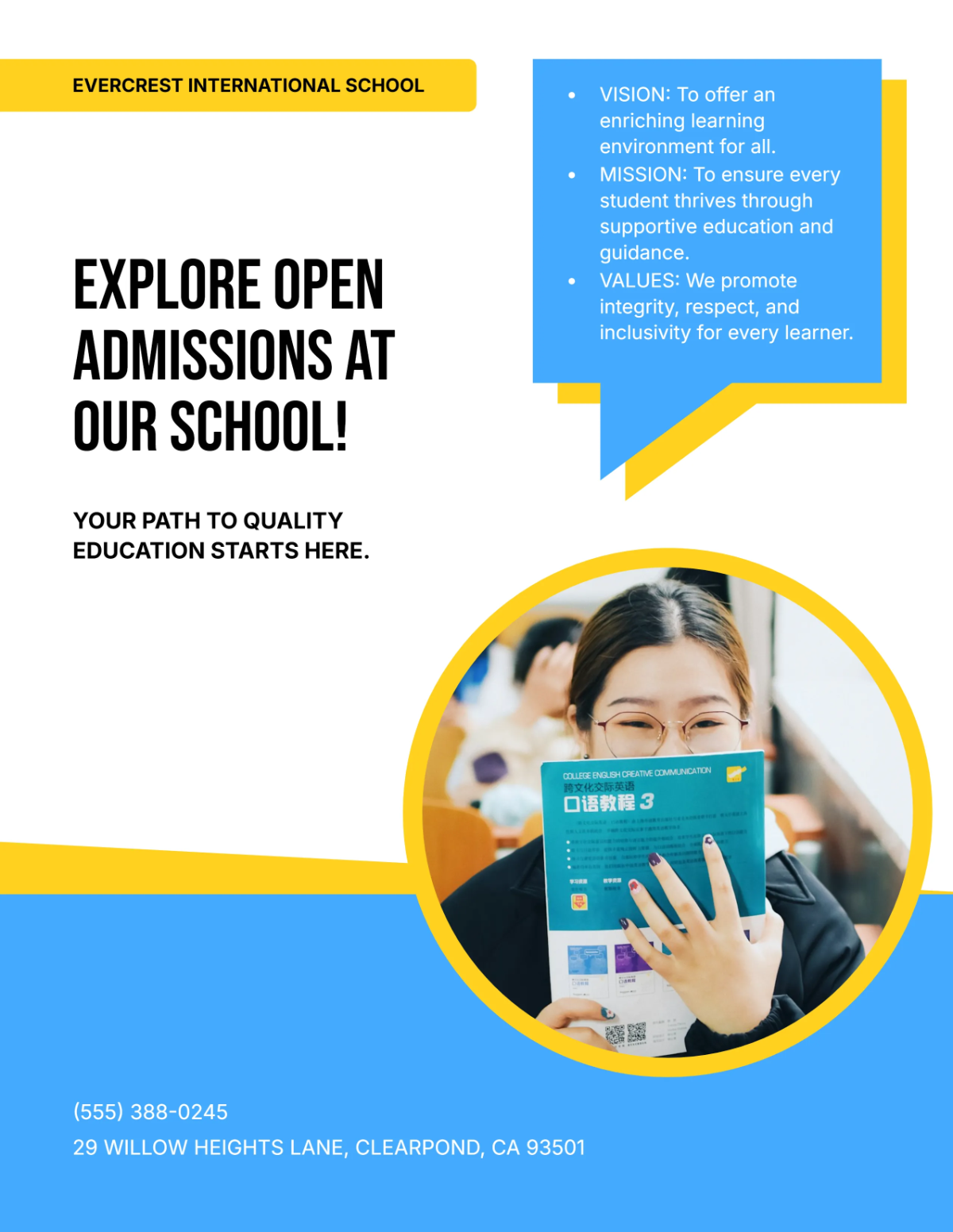 Free Simple Open School Admission Flyer Template to Edit Online