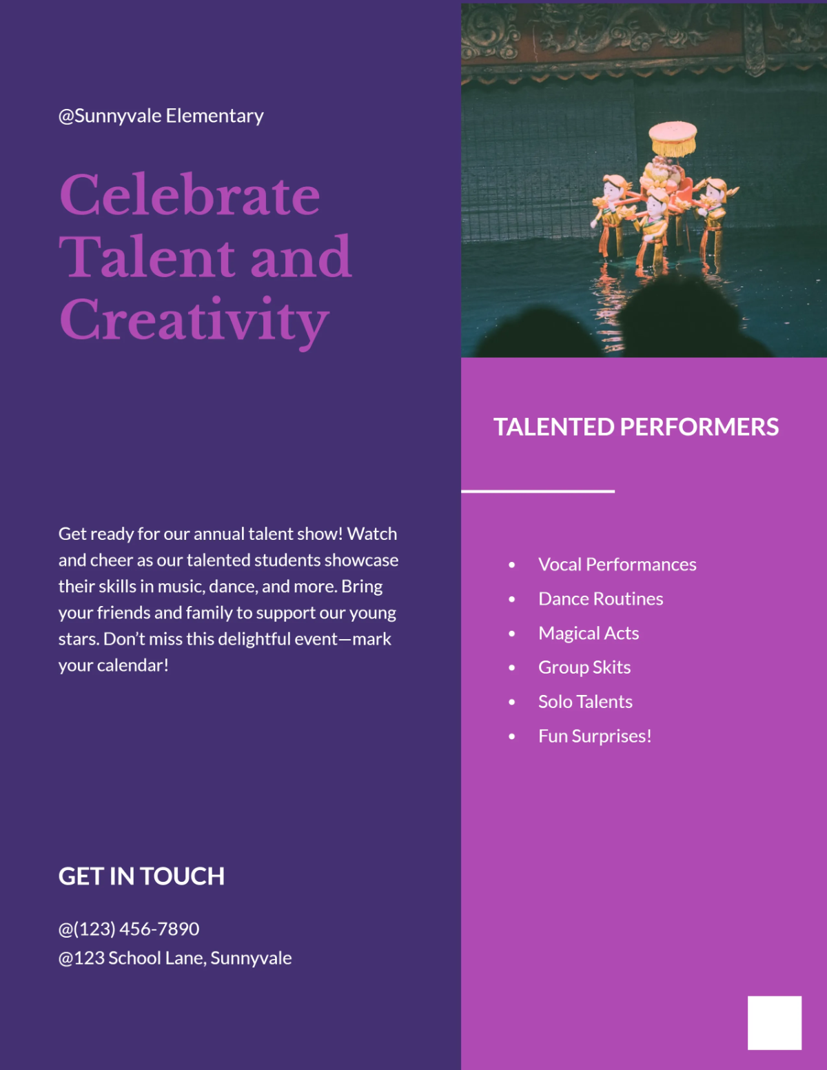 Free Elementary School Talent Show Flyer Template to Edit Online