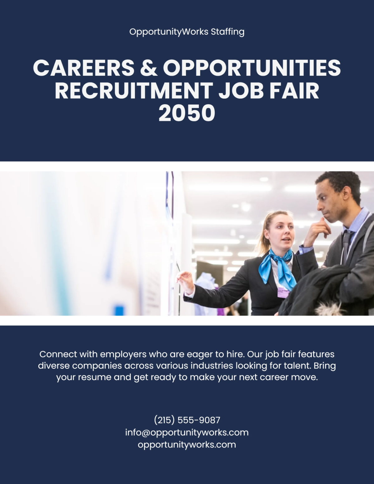 Free Blue and White Hiring Job Fair Flyer Template to Edit Online