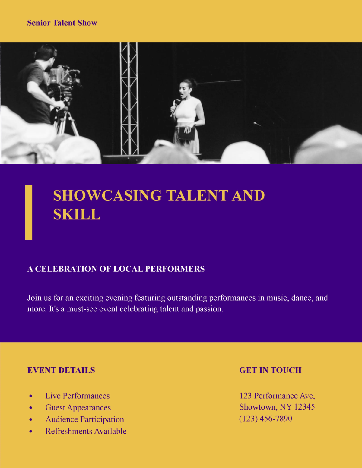 Free Senior Talent Show Flyer Template to Edit Online