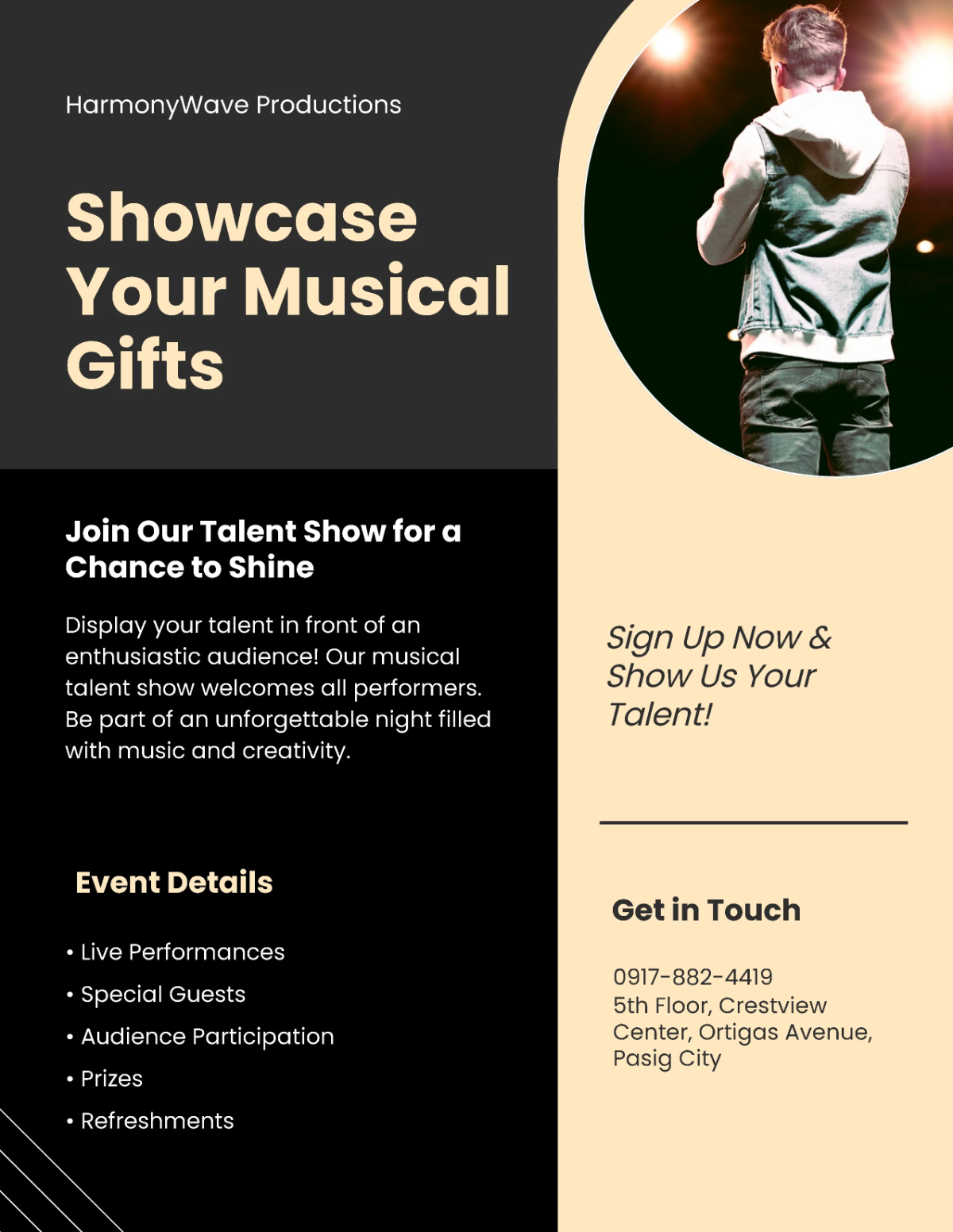 Free Musical Talent Show Flyer Template to Edit Online