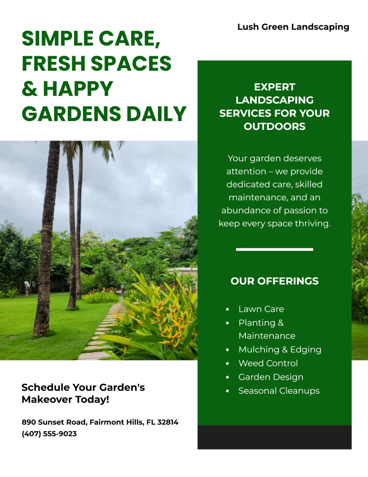 Free Simple Gardening Landscaping Flyer Template to Edit Online