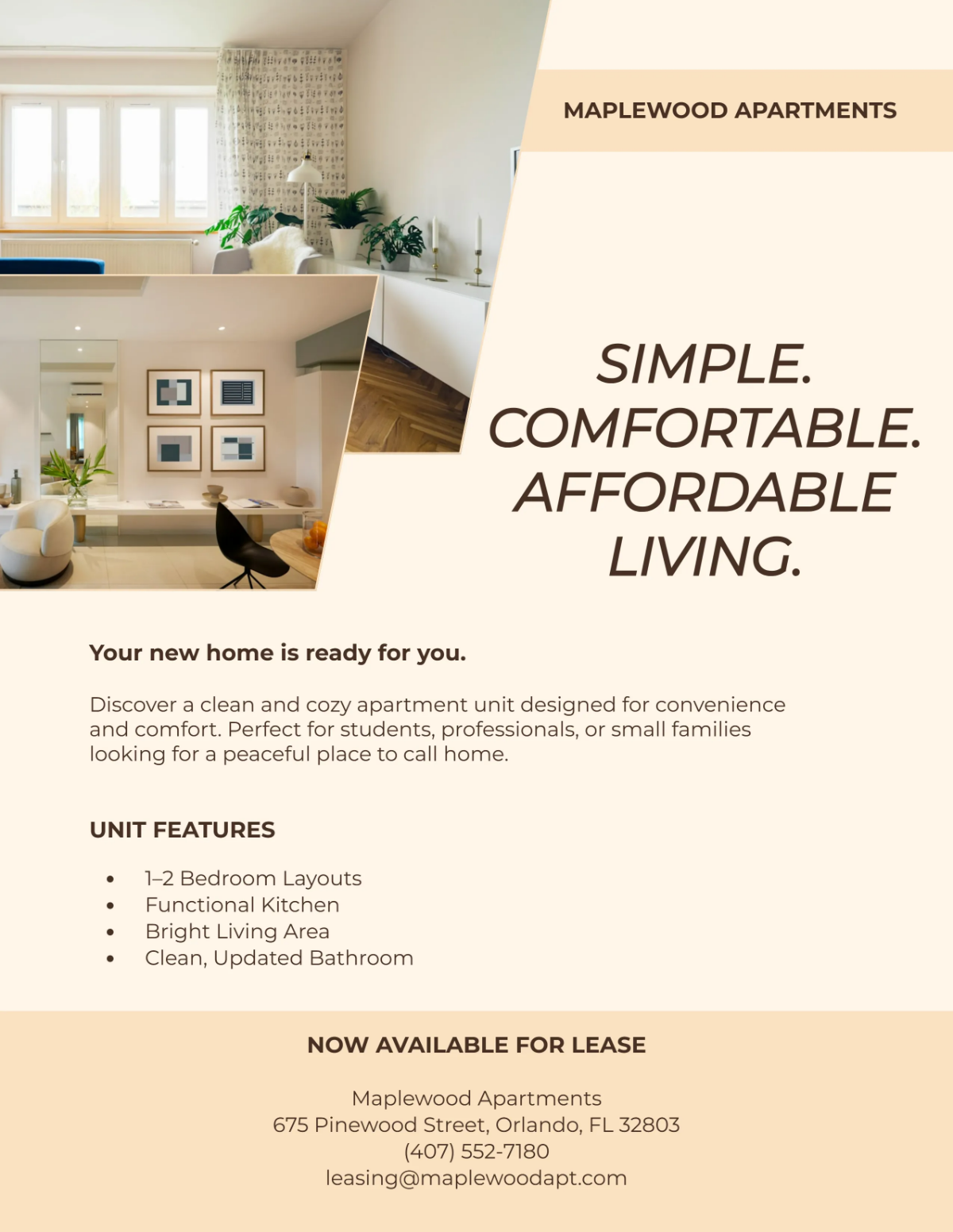 Free Simple Apartment Unit Flyer Template to Edit Online