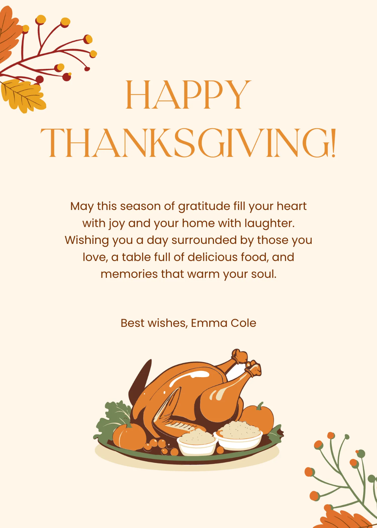 Free Minimalist Thanksgiving Wishes Template to Edit Online