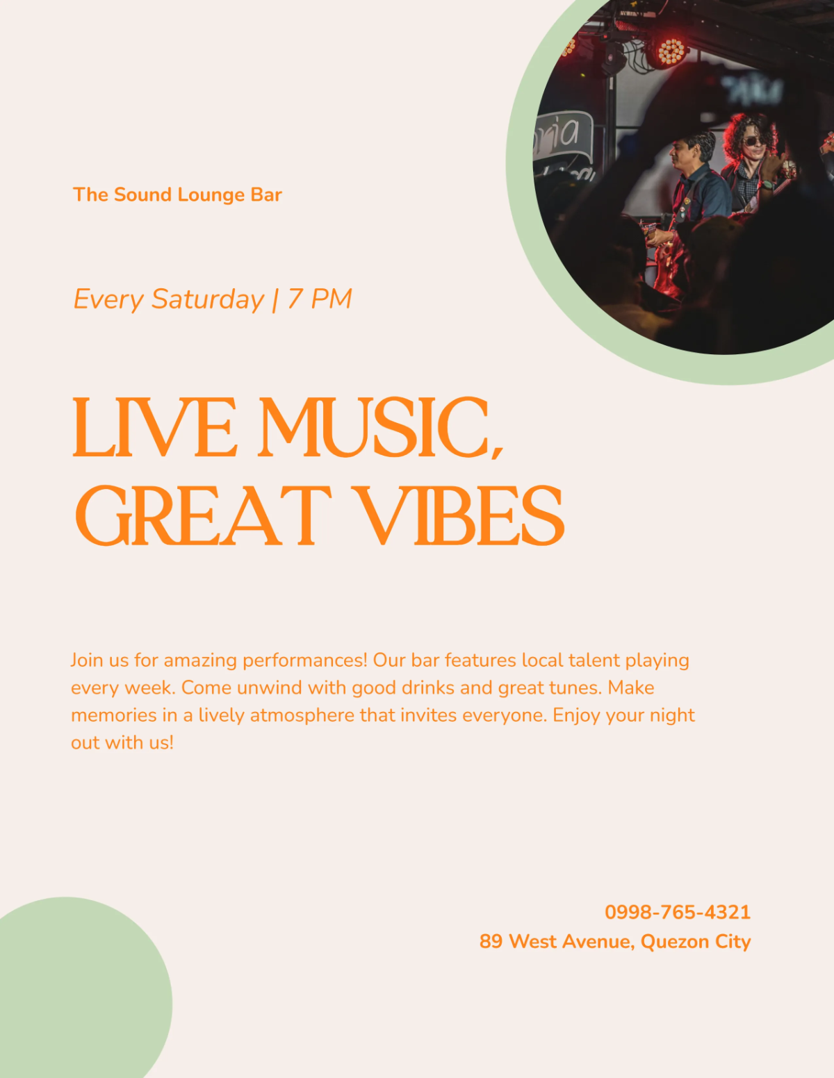 Free Simple Live Music Bar Flyer Template to Edit Online