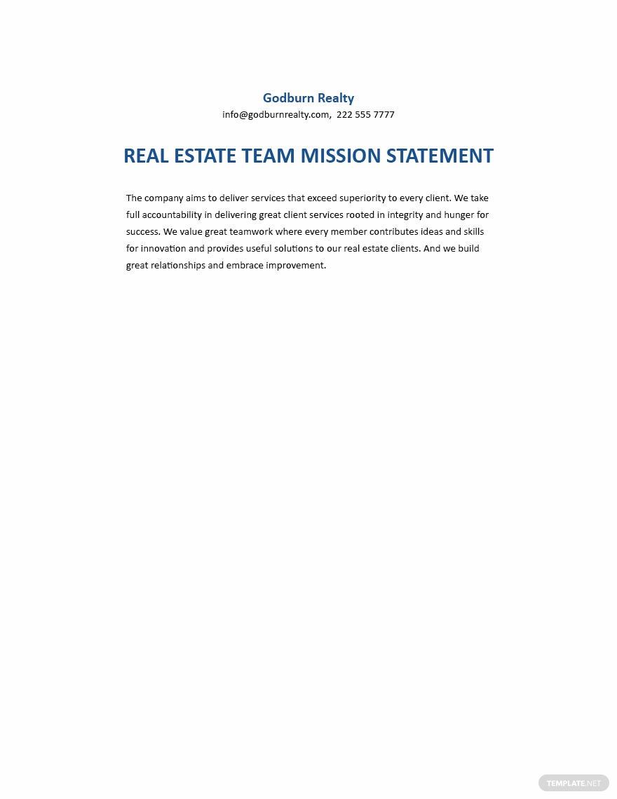 Real Estate Team Mission Statement Template Google Docs, Word