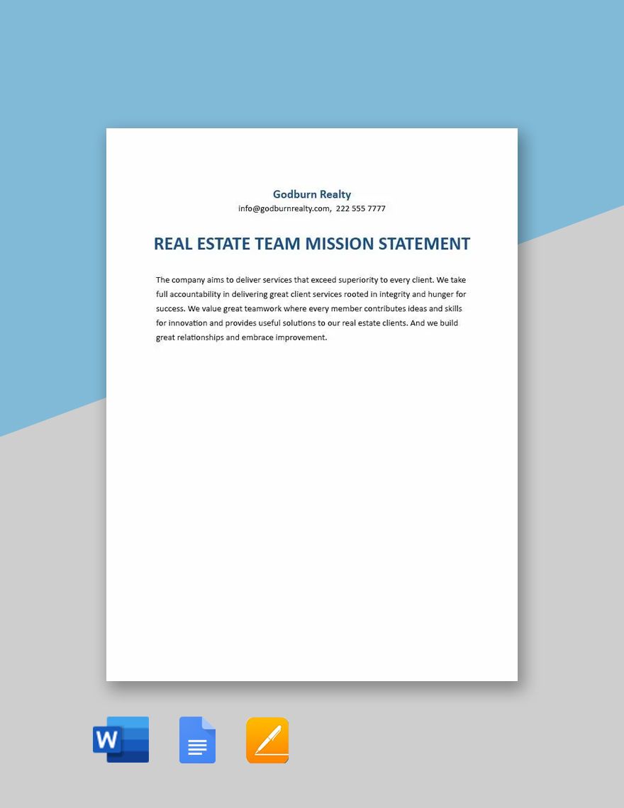 Real Estate Team Mission Statement Template