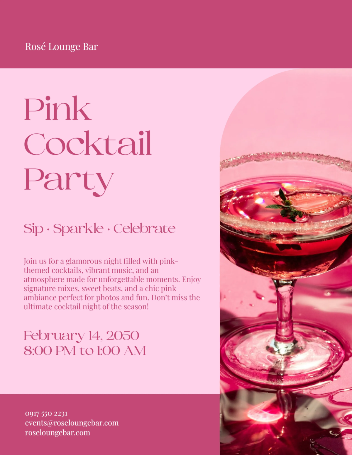 Free Pink Cocktail Party Bar Flyer Template to Edit Online
