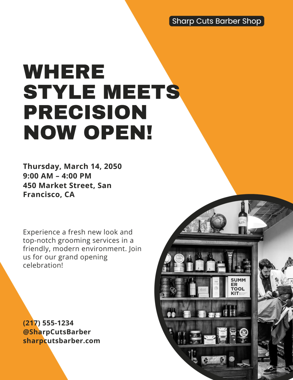 Free Grand Opening Barber Shop Flyer Template to Edit Online