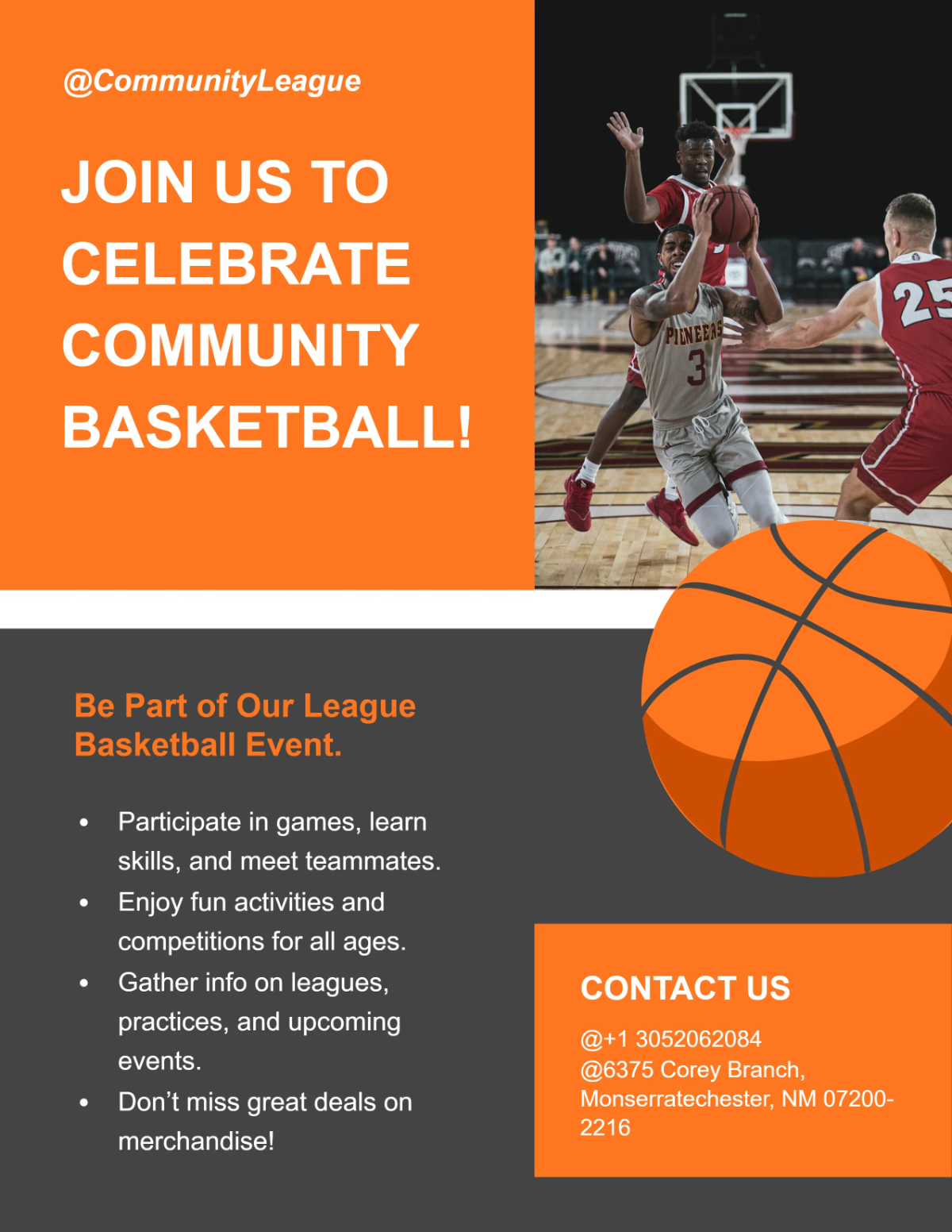 Free Community League Basketball Flyer Template to Edit Online