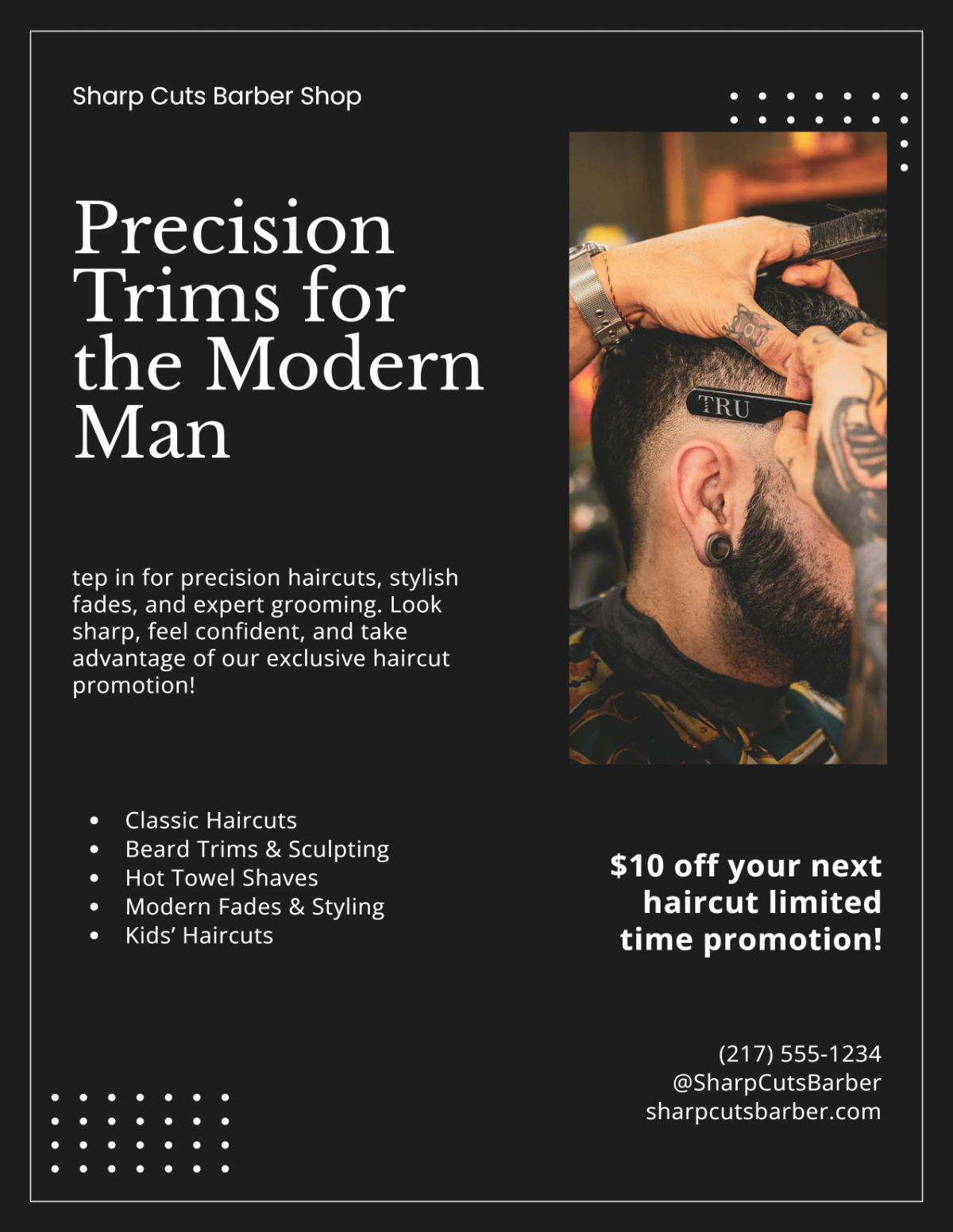 Free Black and White Discount Day Barber Shop Flyer Template to Edit Online