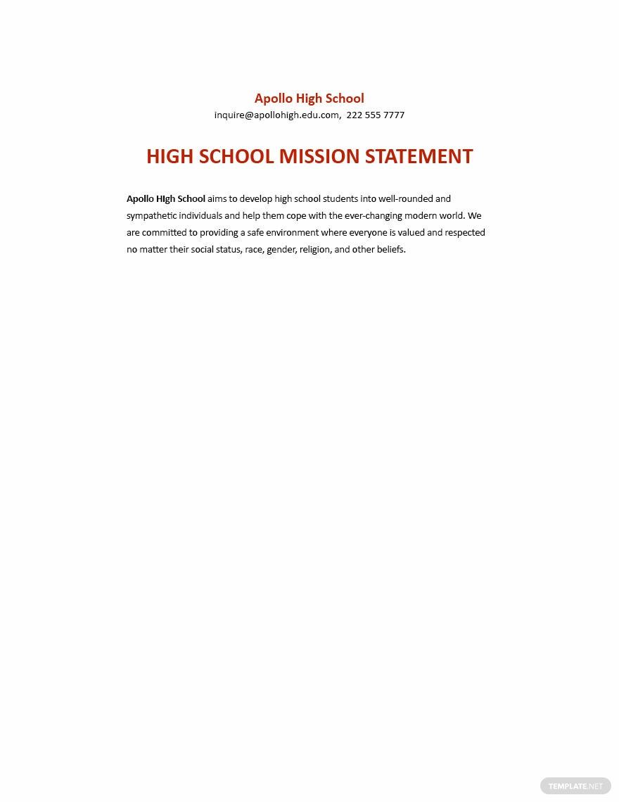 High School Mission Statement Template