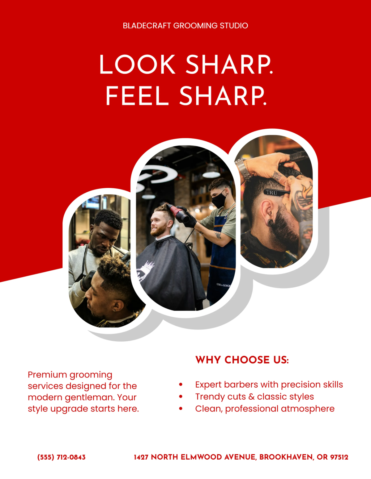 Free Sleek Marketing Barber Shop Flyer Template to Edit Online
