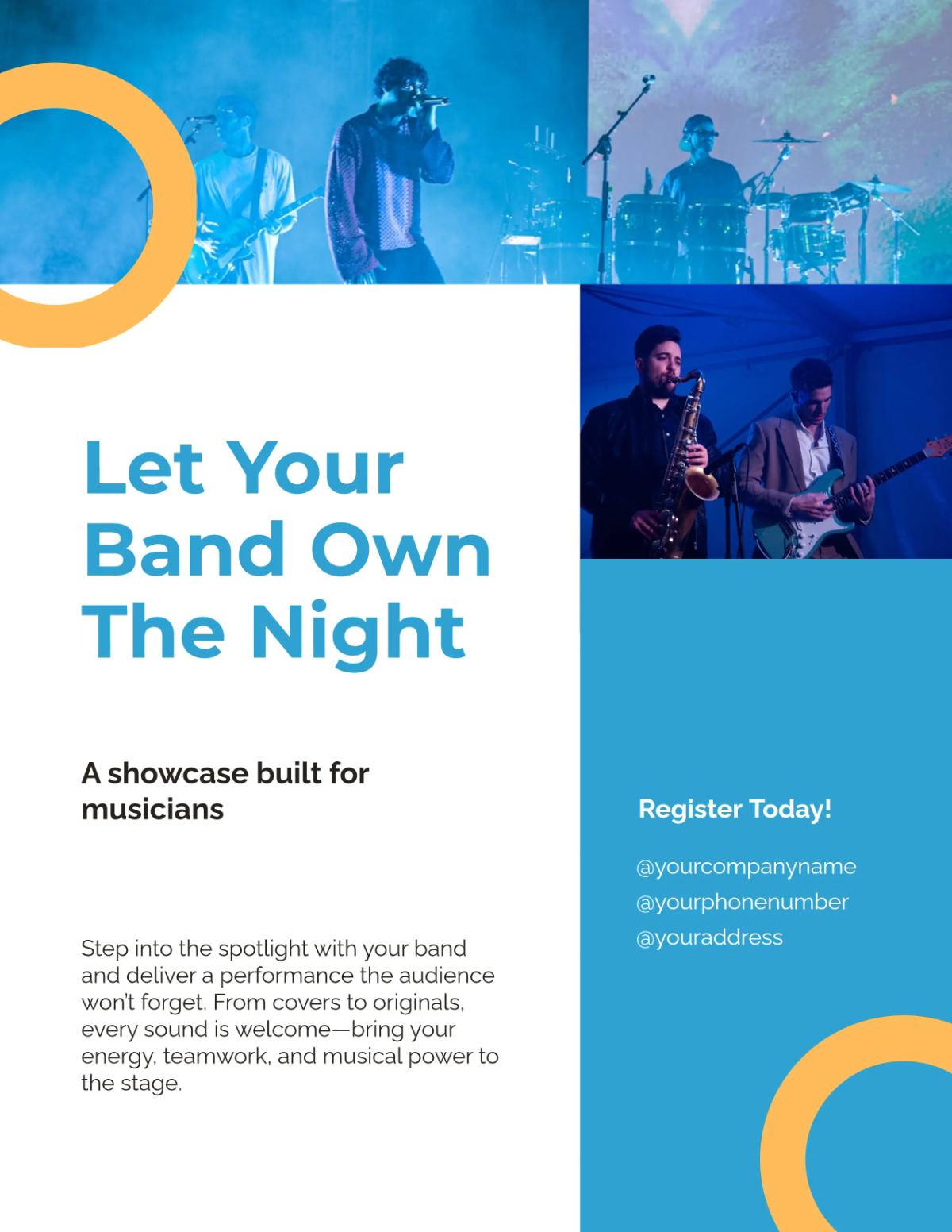 Free Colorful Concert Band Flyer Template to Edit Online